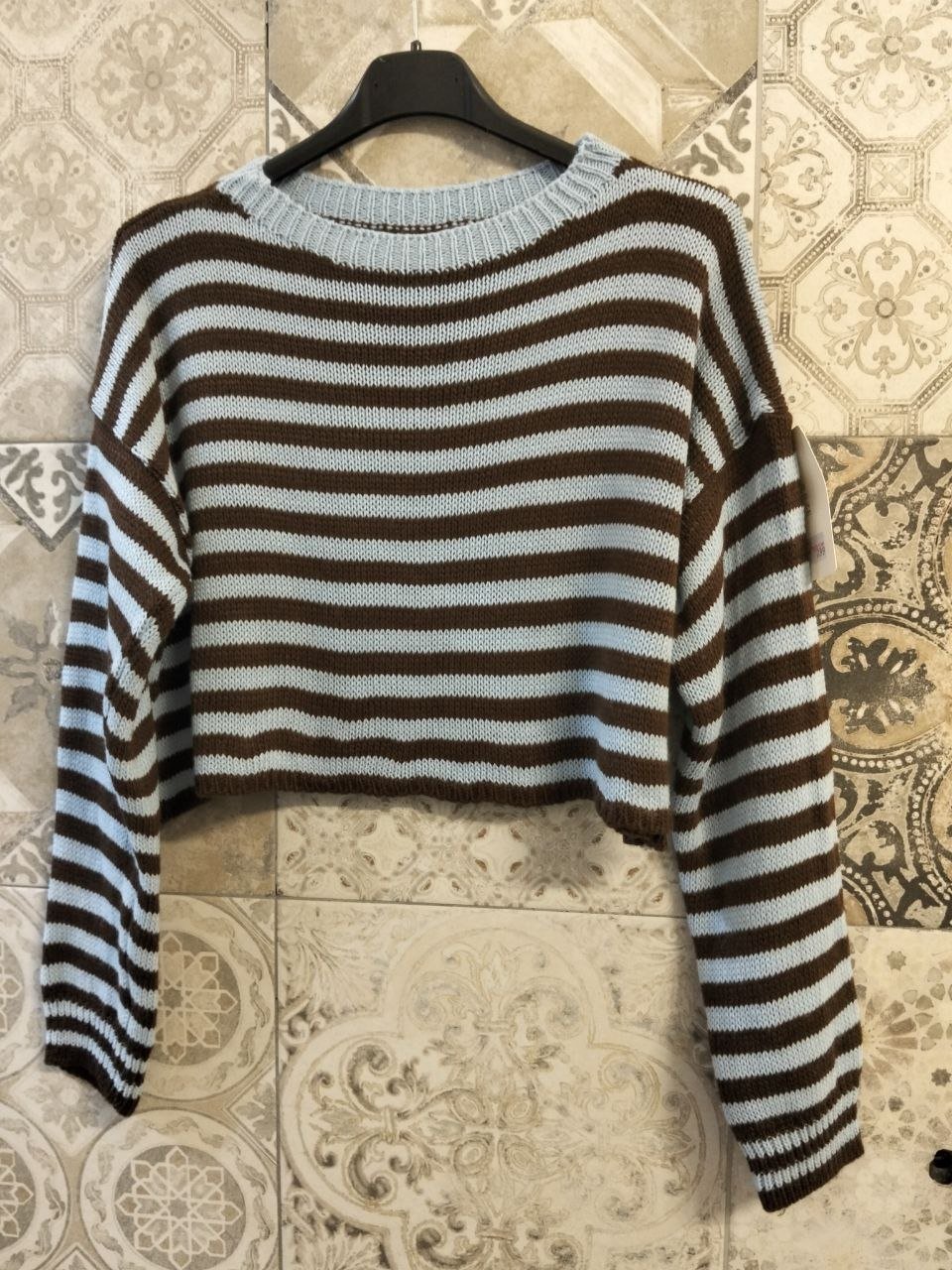 maglia in lana a righe crop - Dverso Fashion