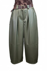 pantalone ballon in pelle con cintura - Dverso Fashion