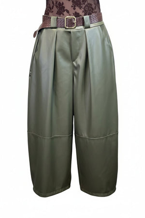 pantalone ballon in pelle con cintura - Dverso Fashion