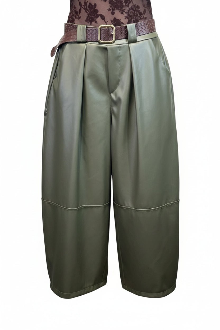 pantalone ballon in pelle con cintura - Dverso Fashion