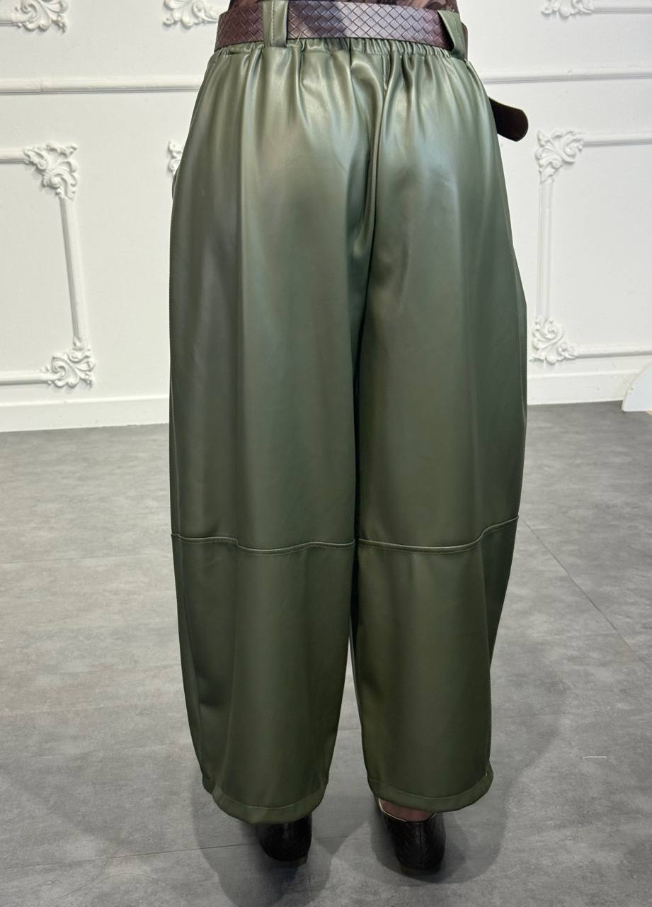 pantalone ballon in pelle con cintura - Dverso Fashion