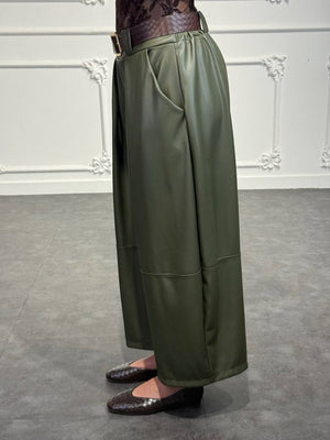 pantalone ballon in pelle con cintura - Dverso Fashion