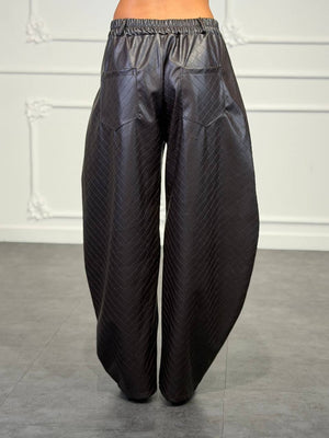 pantalone balloon in pelle con trama lavorata - Dverso Fashion