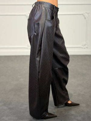 pantalone balloon in pelle con trama lavorata - Dverso Fashion