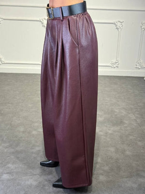 pantalone office in pelle - Dverso Fashion