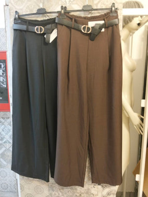Pantaloni palazzo a vita alta con pinces e cintura inclusa - Dverso Fashion