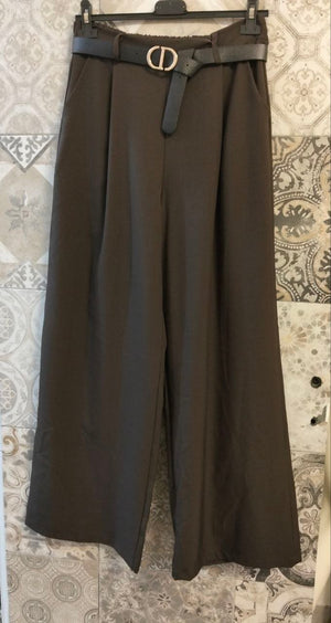 Pantaloni palazzo a vita alta con pinces e cintura inclusa - Dverso Fashion