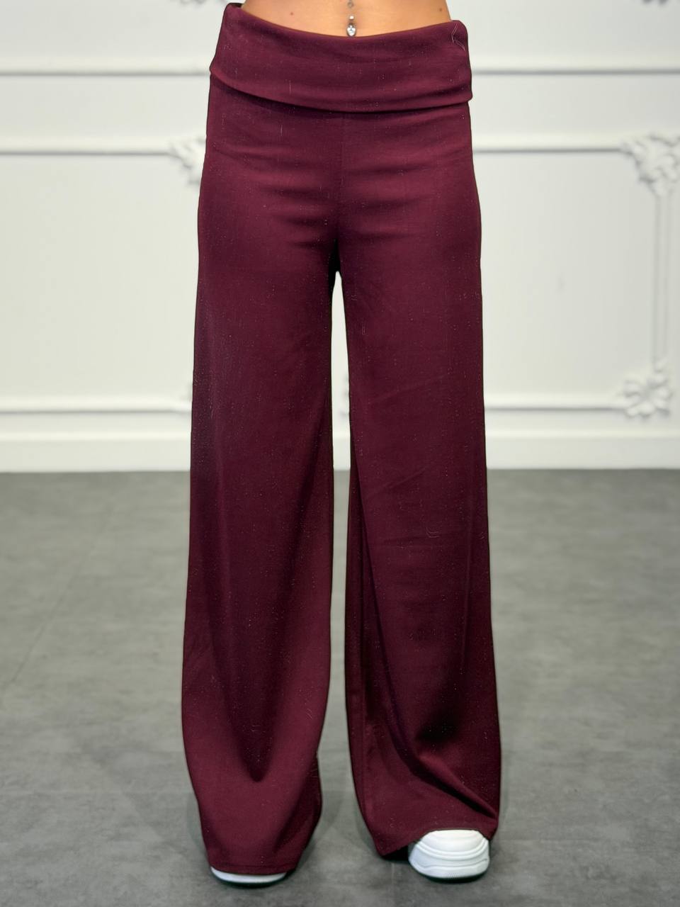 Pantaloni palazzo con vita alta e fascia risvoltata - Dverso Fashion
