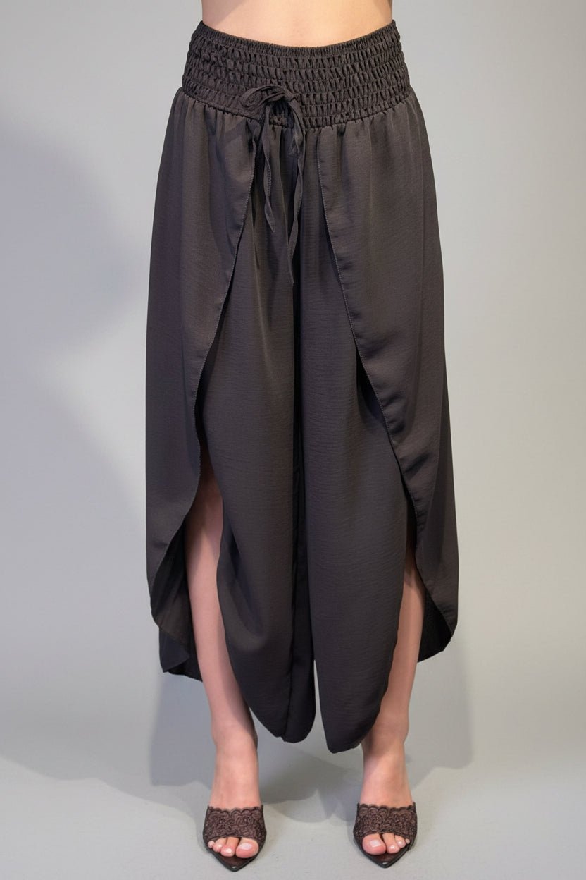 Pantaloni Palazzo Donna con Vita Elasticizzata e Drappeggio Laterale - Dverso Fashion