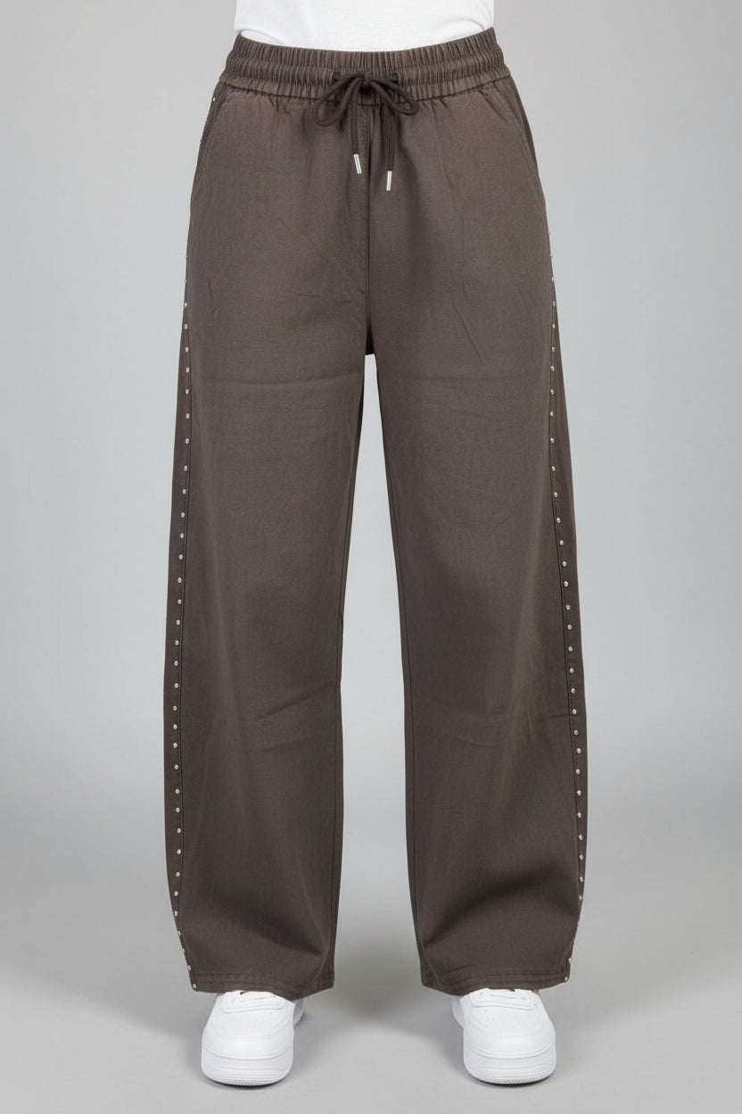 pantaloni tessuto jeans con borchie - Dverso Fashion