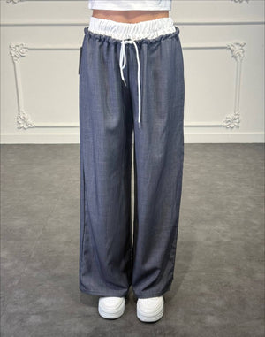 Pantalone palazzo con doppio elastico in vita e coulisse