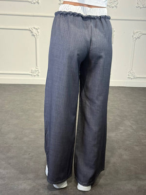 Pantalone palazzo con doppio elastico in vita e coulisse