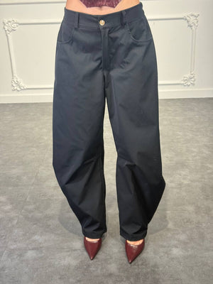Pantalone balloon a vita alta con pinces e tasche laterali