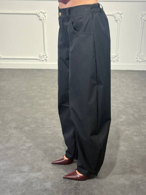 Pantalone balloon a vita alta con pinces e tasche laterali