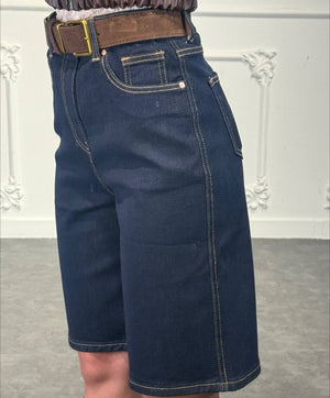 Bermuda in denim a vita alta con cintura