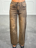 Jeans straight con strass degradé laterali