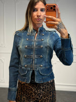 Giacca in denim stile militare con alamari