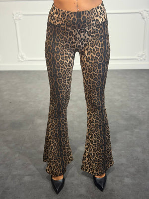 Pantalone flare animalier con vita alta