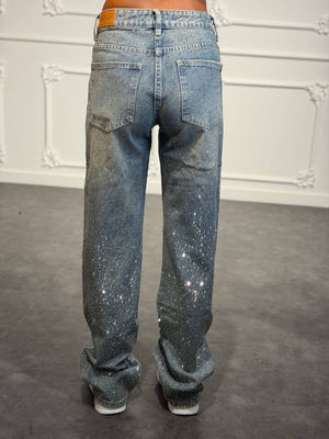 Jeans baggy con strass e gamba morbida