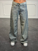 Jeans baggy con pioggia di strass verticali e gamba extra wide
