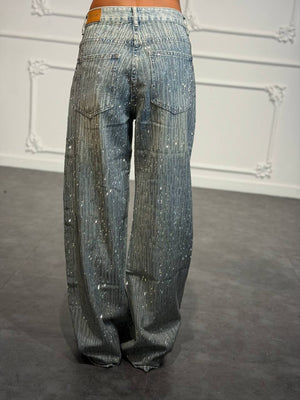 Jeans baggy con pioggia di strass verticali e gamba extra wide