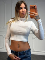 Maglia cropped a maniche lunghe con collo morbido