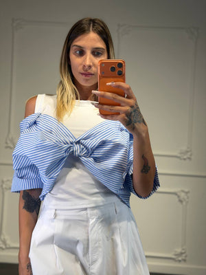 top con camicia a fiocco