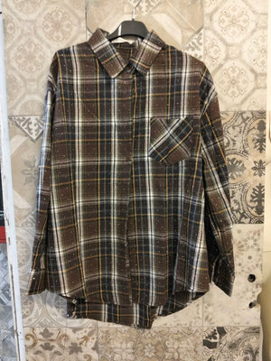 Camicia oversize a quadri con micro strass