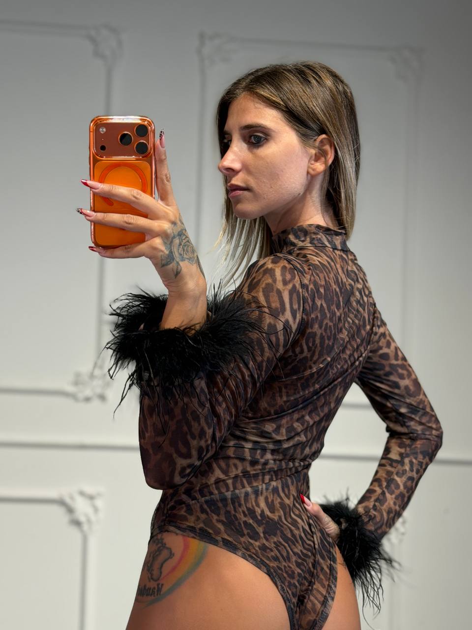 Body animalier in tulle trasparente
