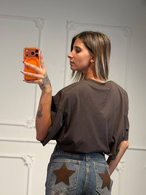 Maglia cropped oversize con stampa