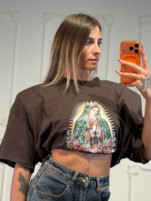 Maglia cropped oversize con stampa
