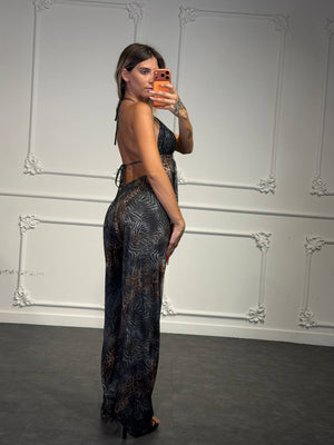 Coordinato con Top Halter a Volant e Pantaloni Palazzo Fantasia