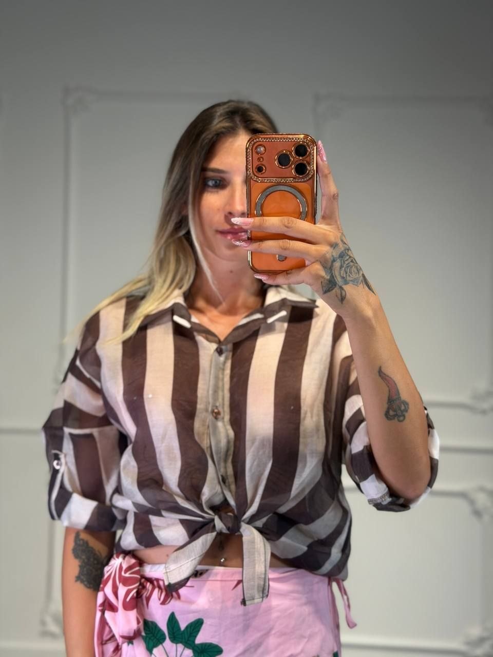 camicia velata a righe grandi