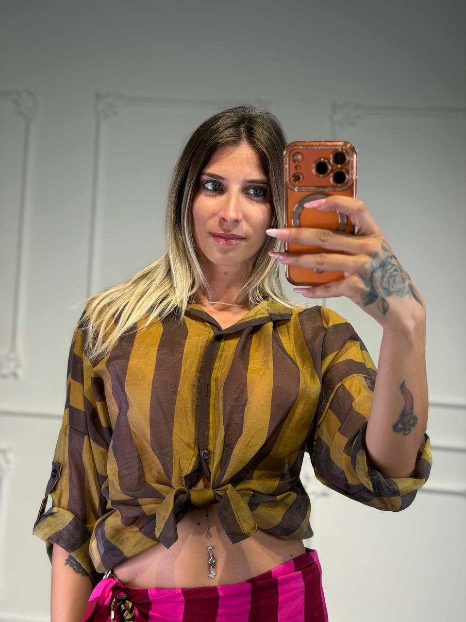 camicia velata a righe grandi