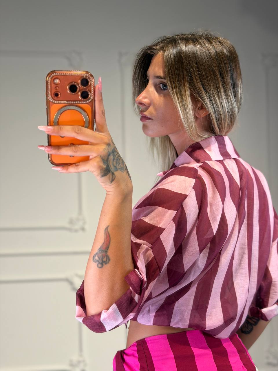 camicia velata a righe grandi