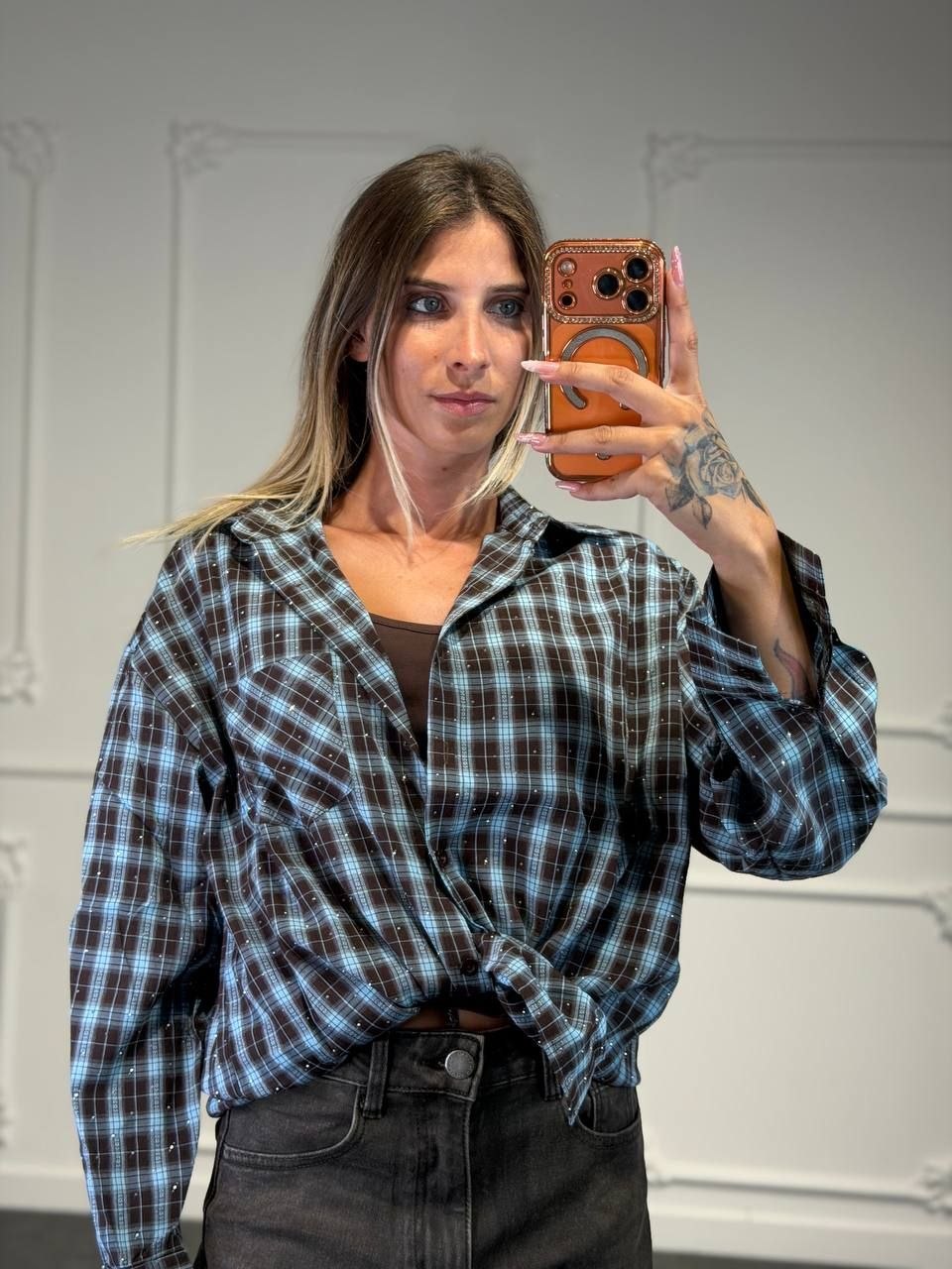 camicia quadri con strass