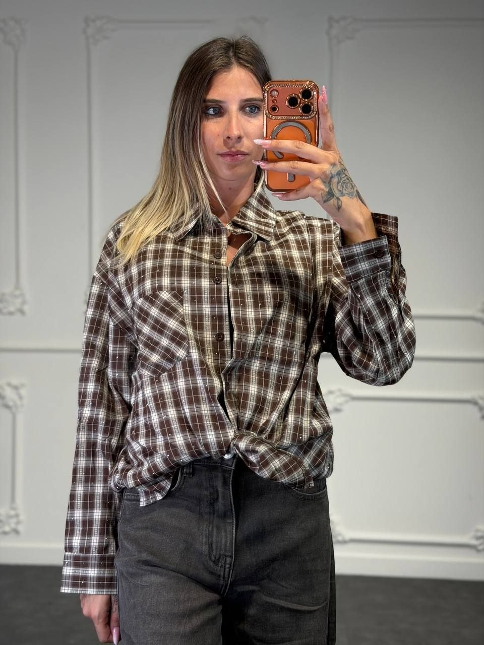 camicia quadri con strass