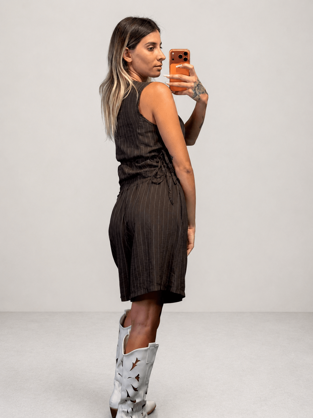 set gessato in lino con bermuda - Dverso Fashion