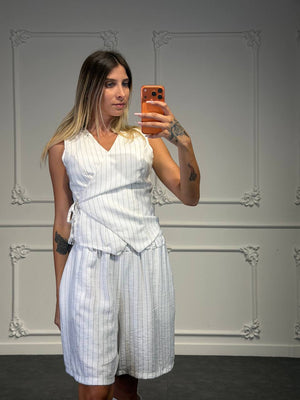 set gessato in lino con bermuda - Dverso Fashion