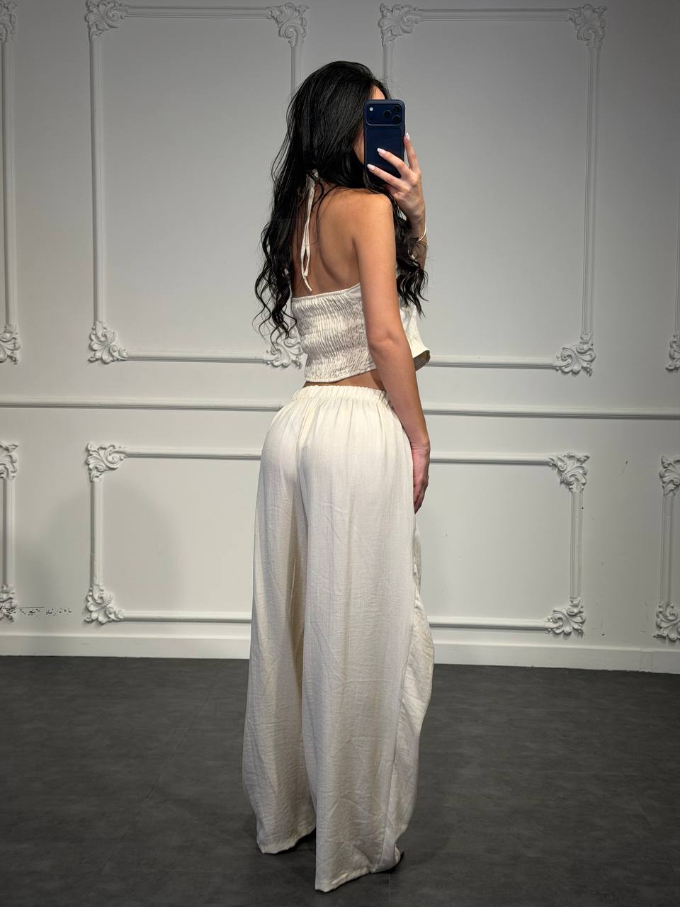 set in lino con pantalone con fiocco - Dverso Fashion