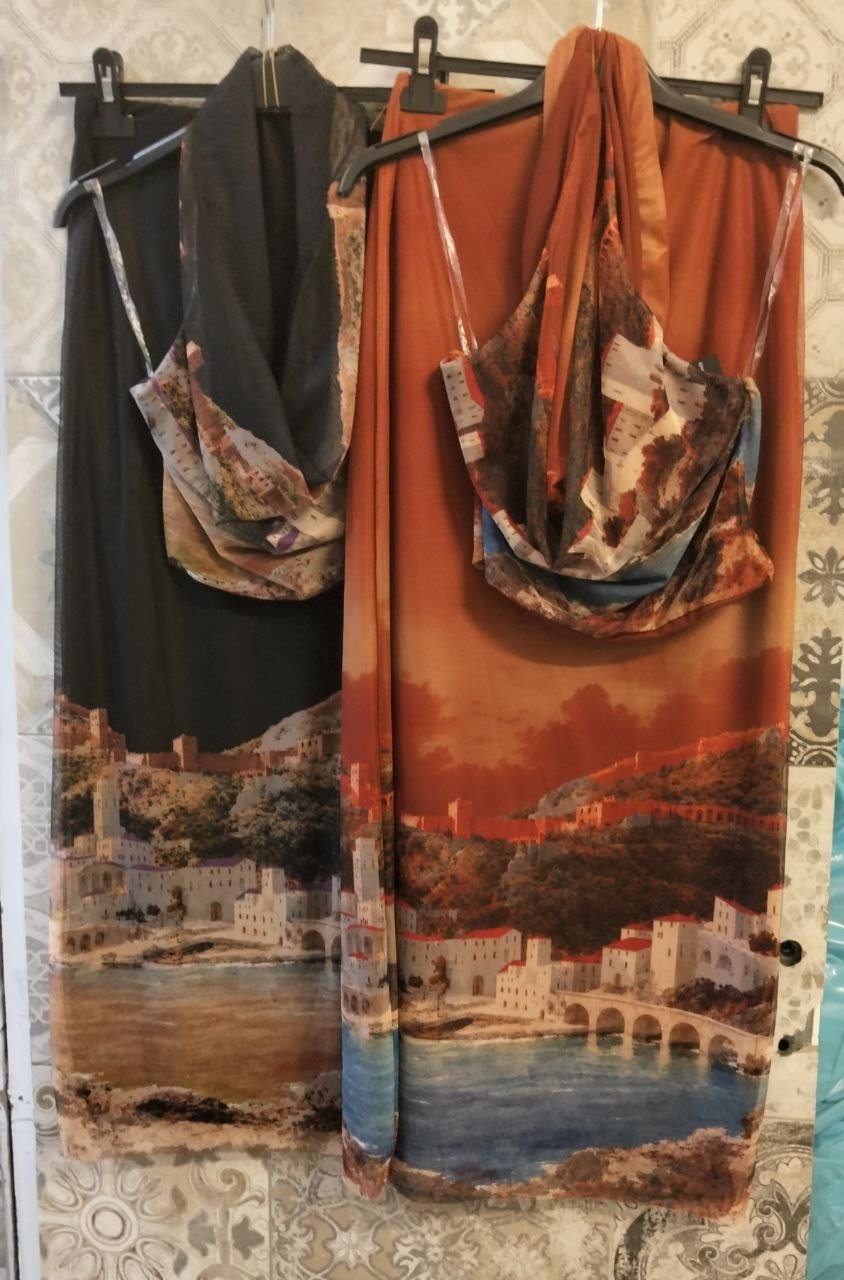 set velato con fodera e stampa con paesaggio - Dverso Fashion