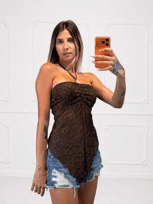 top anastasia in pizzo con spacco - Dverso Fashion