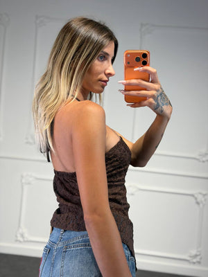 top anastasia in pizzo con spacco - Dverso Fashion