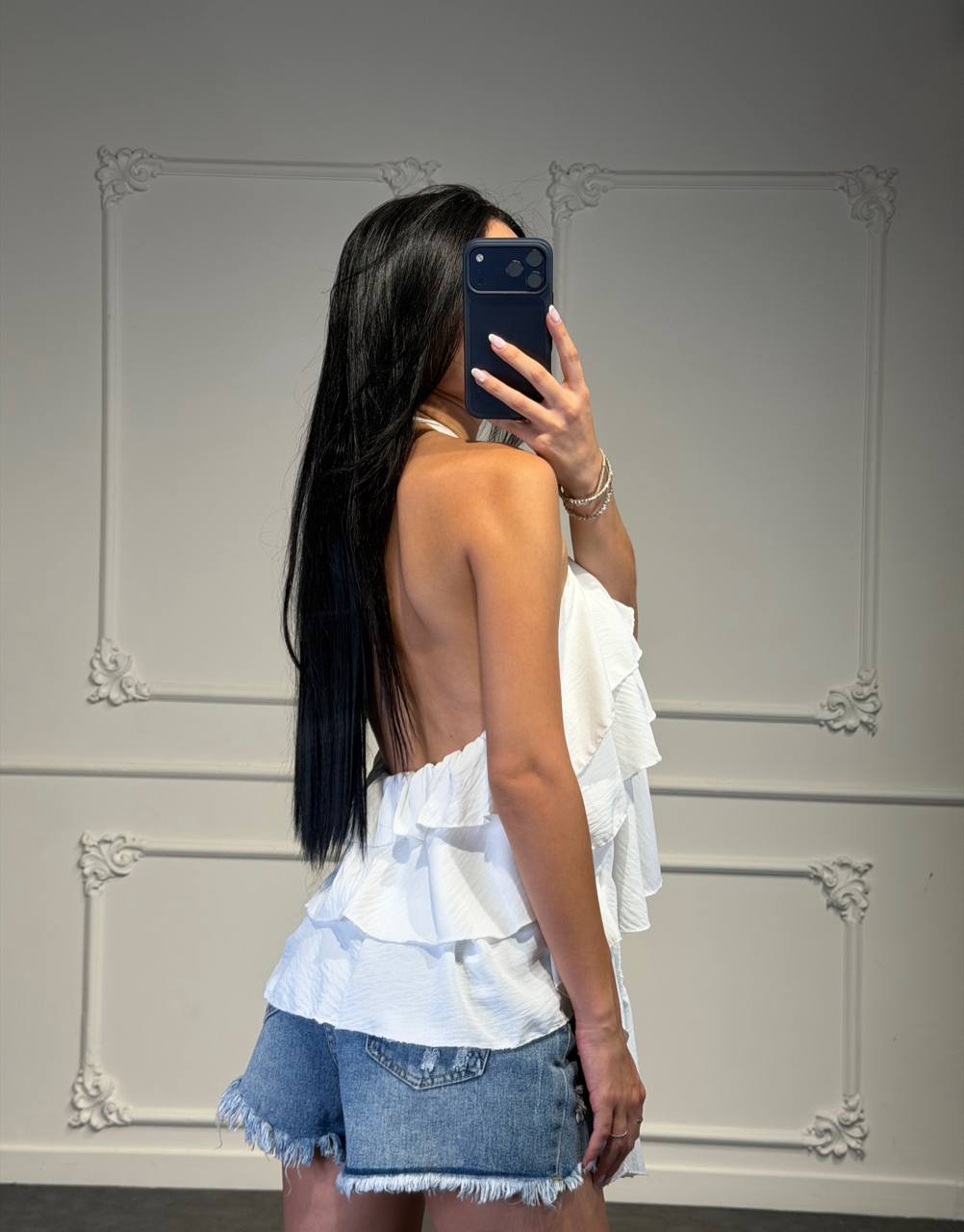 Top Asimmetrico con Scollo Allacciato e Balze Sovrapposte - Dverso Fashion