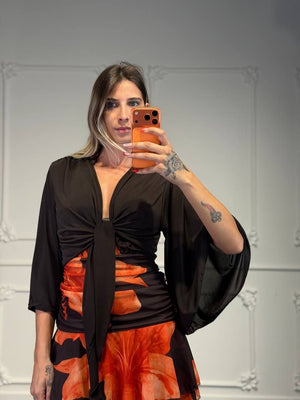 Top Crop in Raso con Nodo Frontale e Maniche Kimono - Dverso Fashion