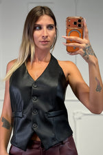 top halter in pelle con coppe - Dverso Fashion