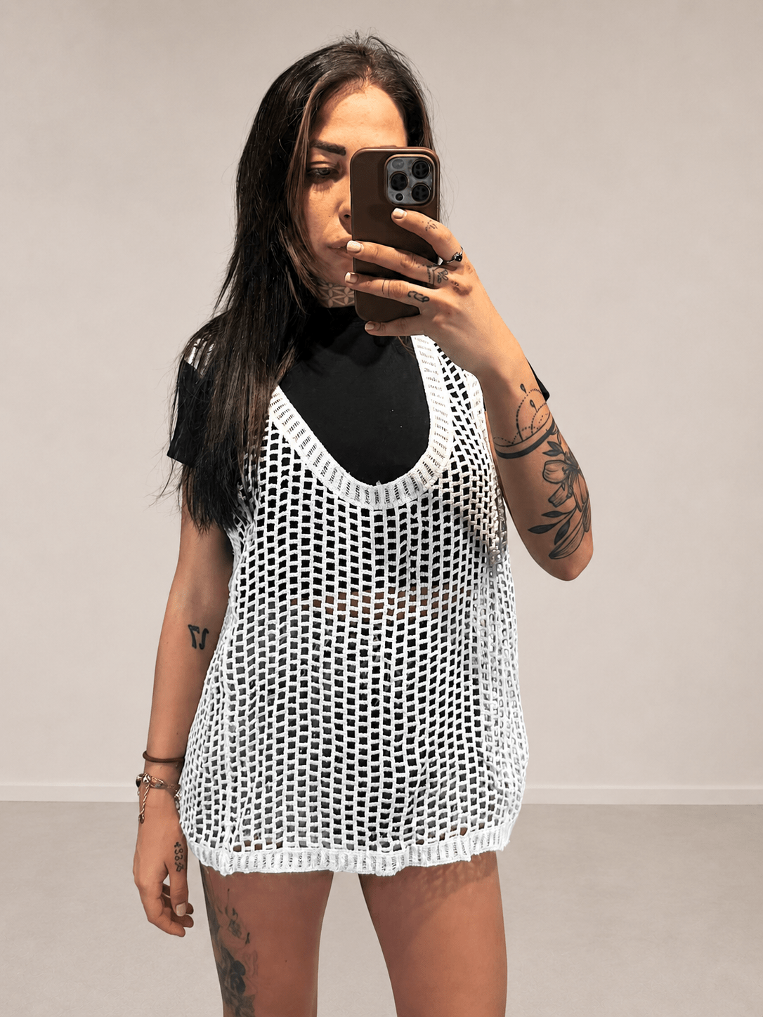 top in rete con maglia - Dverso Fashion