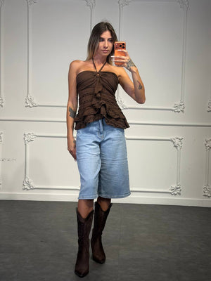 top martina in cotone ricamato e balze - Dverso Fashion