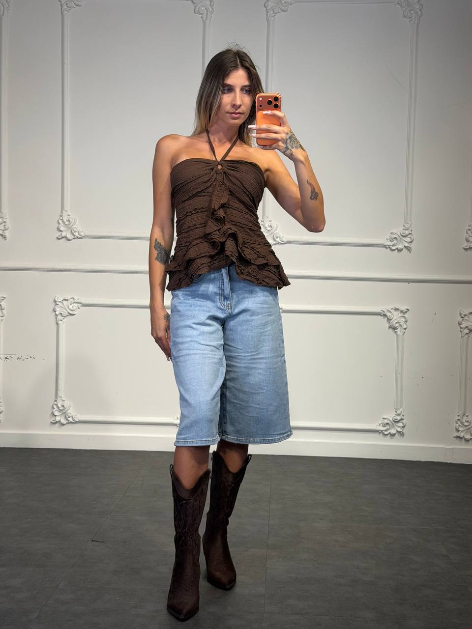 top martina in cotone ricamato e balze - Dverso Fashion