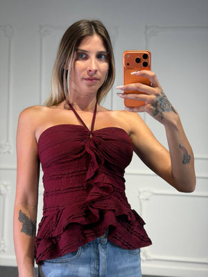 top martina in cotone ricamato e balze - Dverso Fashion